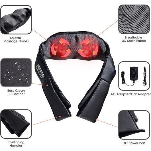 Electric Back and Neck Kneading Shoulder Massager with Heat Straps