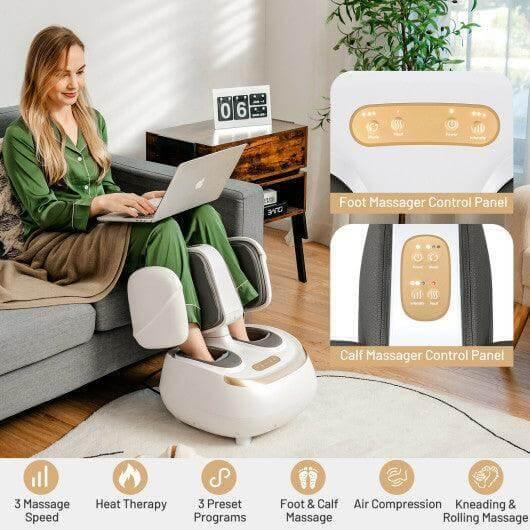 2-in-1 Foot and Calf Massager with Heat Function-White