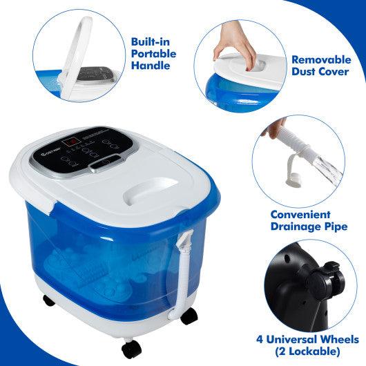 Portable All-In-One Heated Foot Bubble Spa Bath Motorized Massager-Blue and Withe