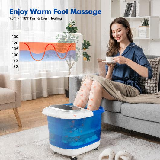 Portable All-In-One Heated Foot Bubble Spa Bath Motorized Massager-Blue and Withe