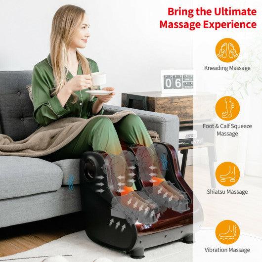 Shiatsu Foot and Calf Massager with Compression Kneading Heating and Vibrating -Red