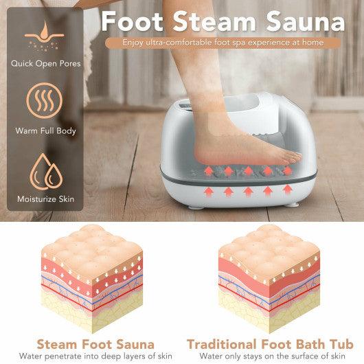 Steam Foot Spa Massager With 3 Heating Levels and Timers-White