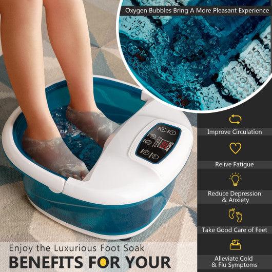 Foot Spa Tub with Bubbles and Electric Massage Rollers for Home Use-Blue