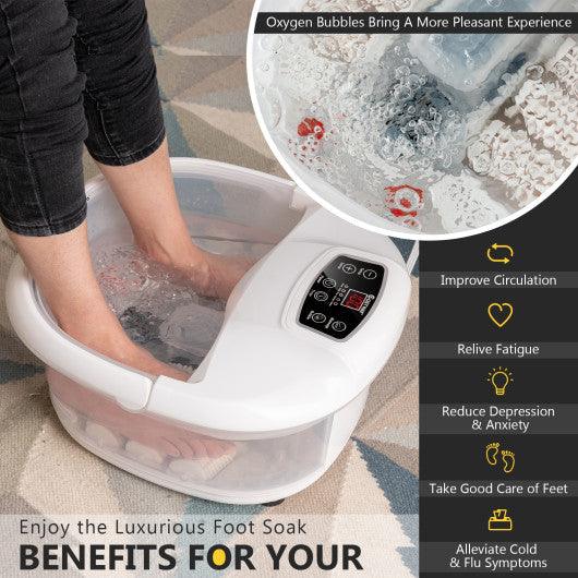 Foot Spa Tub with Bubbles and Electric Massage Rollers for Home Use-White