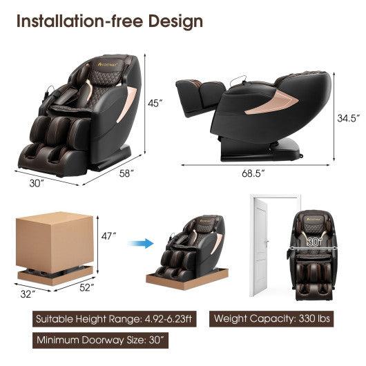 Zero Gravity SL-Track Electric Shiatsu Massage Chair with Intelligent Voice Control-Black