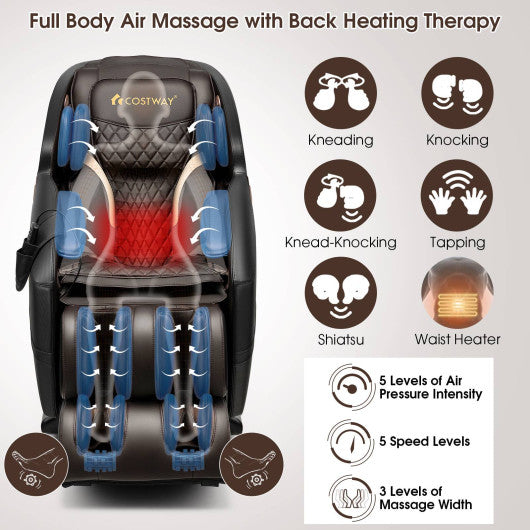 Zero Gravity SL-Track Electric Shiatsu Massage Chair with Intelligent Voice Control-Black