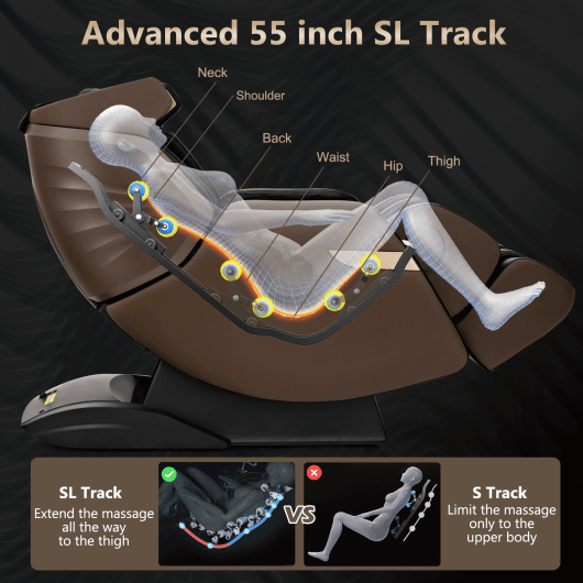 3D SL-Track Electric Full Body Zero Gravity Shiatsu Massage Chair with Heat Roller-Brown